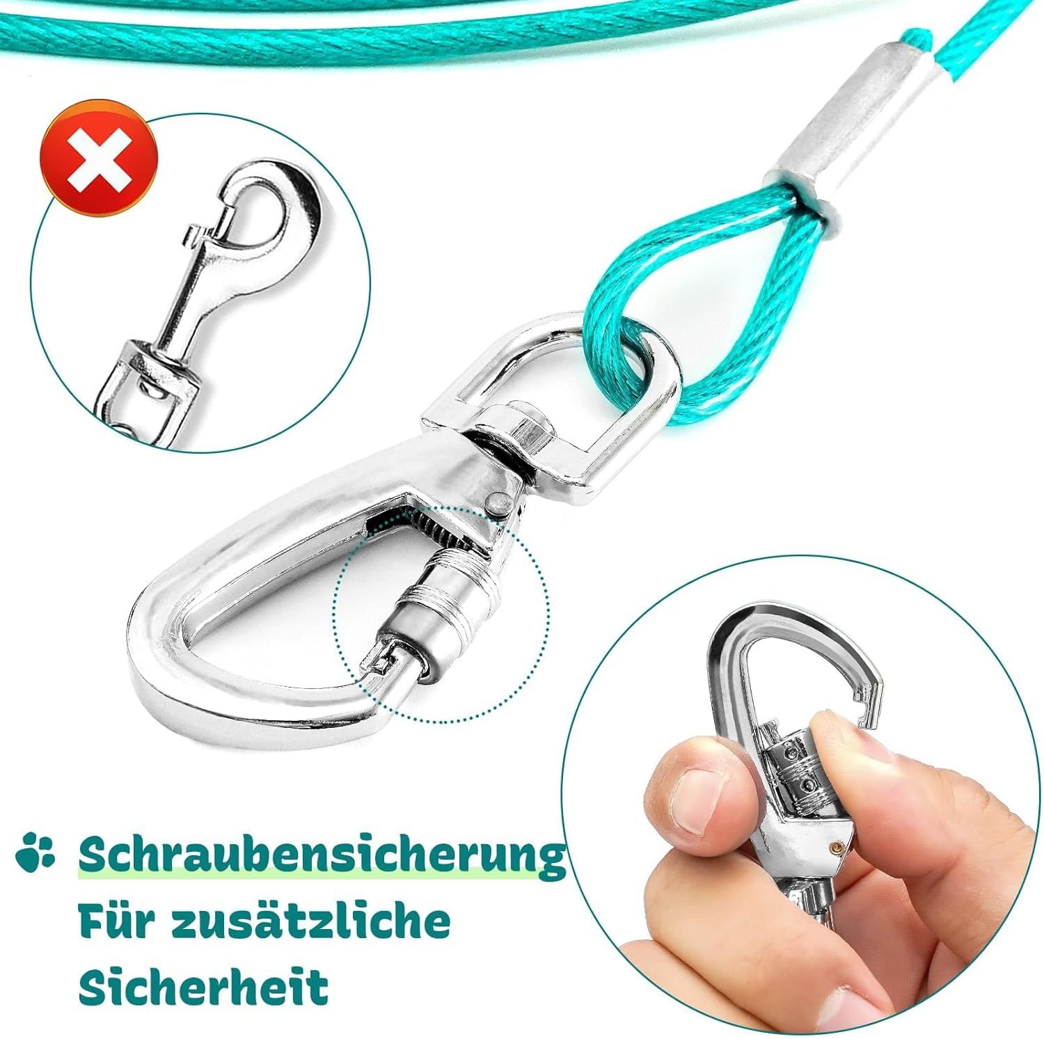 Yard Lead for Dogs, 6 M Yard Lead Tie Out Leads, Tie Out Cables for Dogs with Screw Cap, Yard Lead Tie Out Lead with Shock Absorbing Spring up to 125 Lbs, Pet Lead Bite Resistant for Camping image number 5