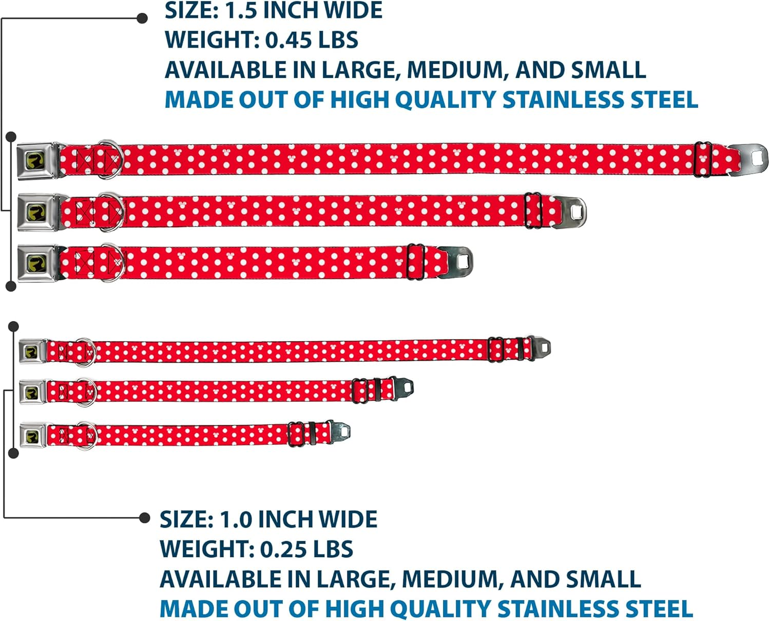Buckle-Down Seatbelt Buckle Dog Collar - Minnie Mouse Polka Dot/Mini Silhouette Red/White - 1.5" Wide - Fits 13-18" Neck - Small image number 5