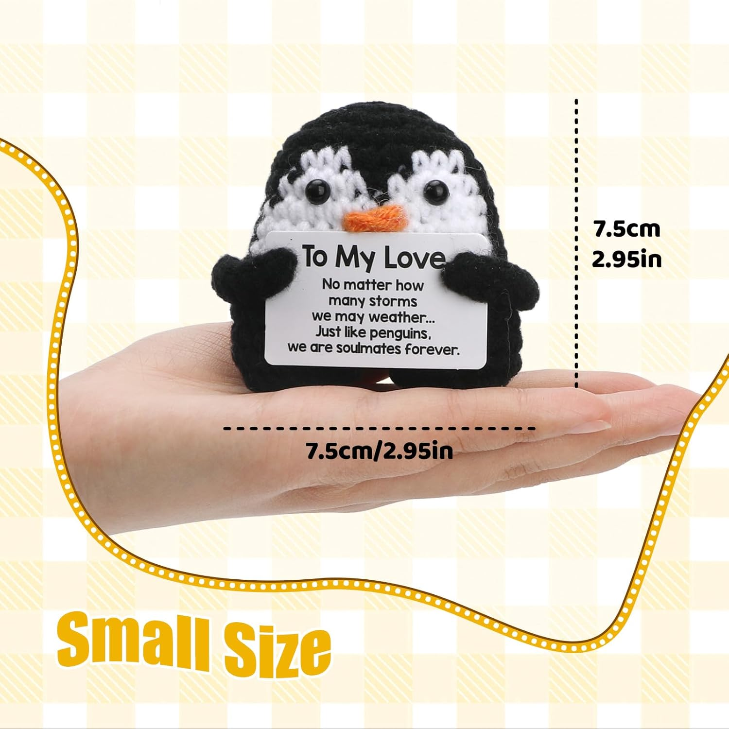 ZCOINS Small Emotional Support Positive Crochet Penguin, Mini Positive Crochet Plush Penguin Valentines, Small Inspirational Funny Plush Desk Decor, Soulmate Birthday Lovers image number 2