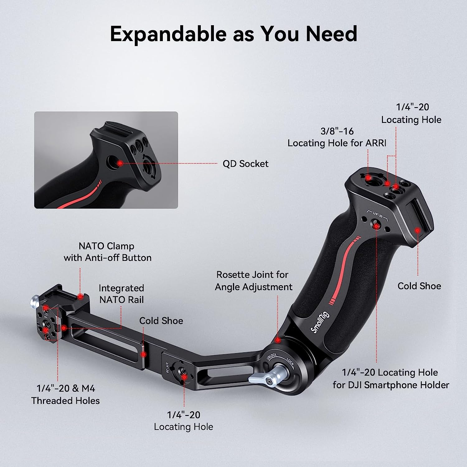 SMALLRIG Adjustable Sling Handgrip Gimbal Sling Handle for DJI RS 3 Mini/Rs 3 / RS 3 Pro/Rs 2 / RSC 2 Stabilizer, 13.2Lb / 6Kg Load, Ergonomic Grip for Low Angle Shots, Upgraded Version - 3028C image number 5