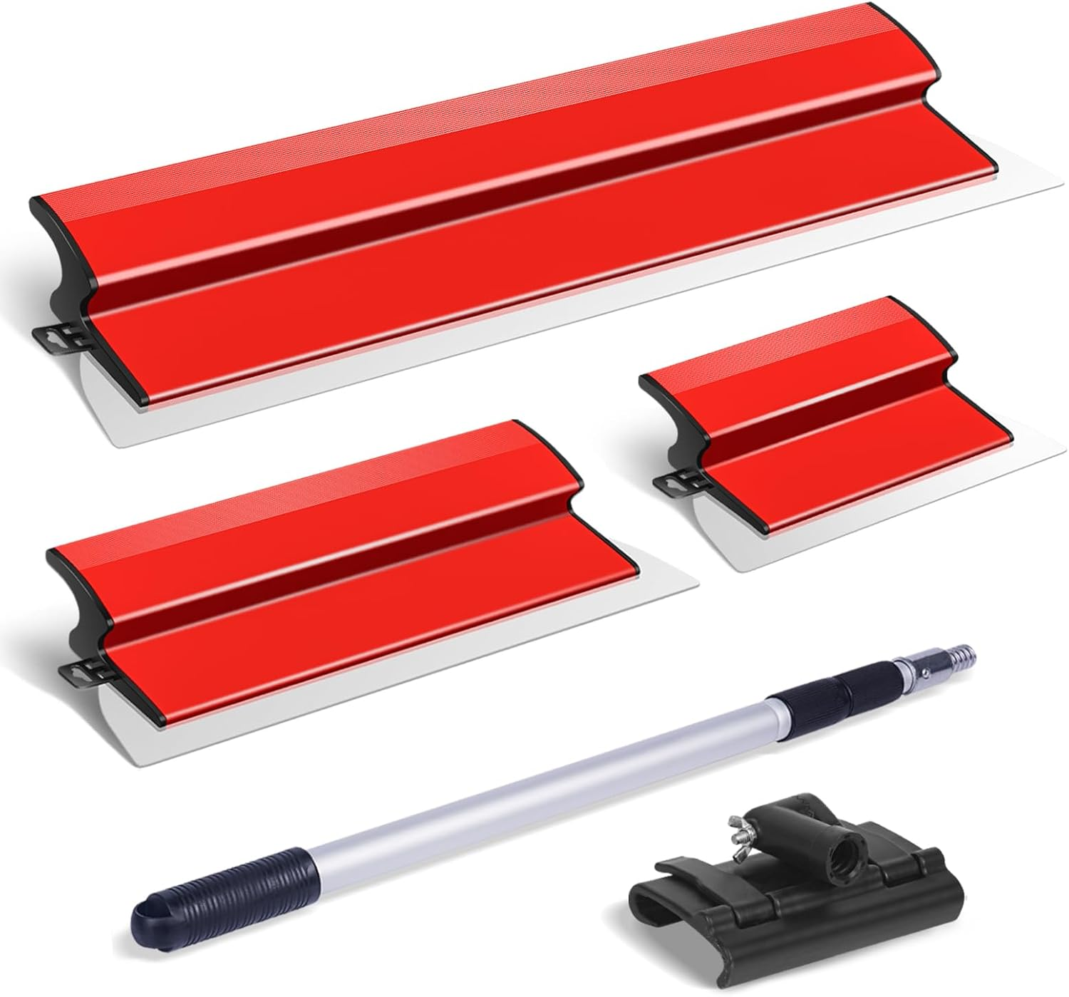 Dekeones Drywall Skimming Blade Set, Stainless Steel 10",16" & 24" Skimming Blades with 28"-62" Extension Handle Pole, Professional Drywall Skimming Tools for Smoothing Wall and Ceiling