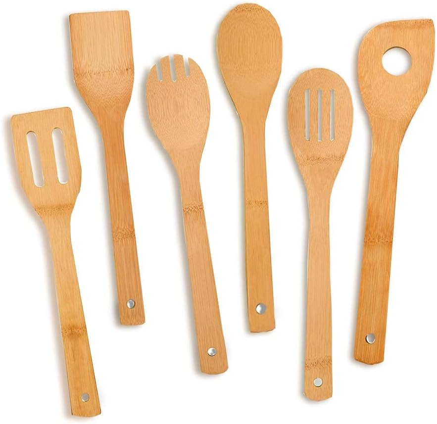 6 Pcs Wooden Spoons for Cooking, Kitchen Utensils Set, Great Spatula Cooking Utensils & Bamboo Wooden Spoons image number 5