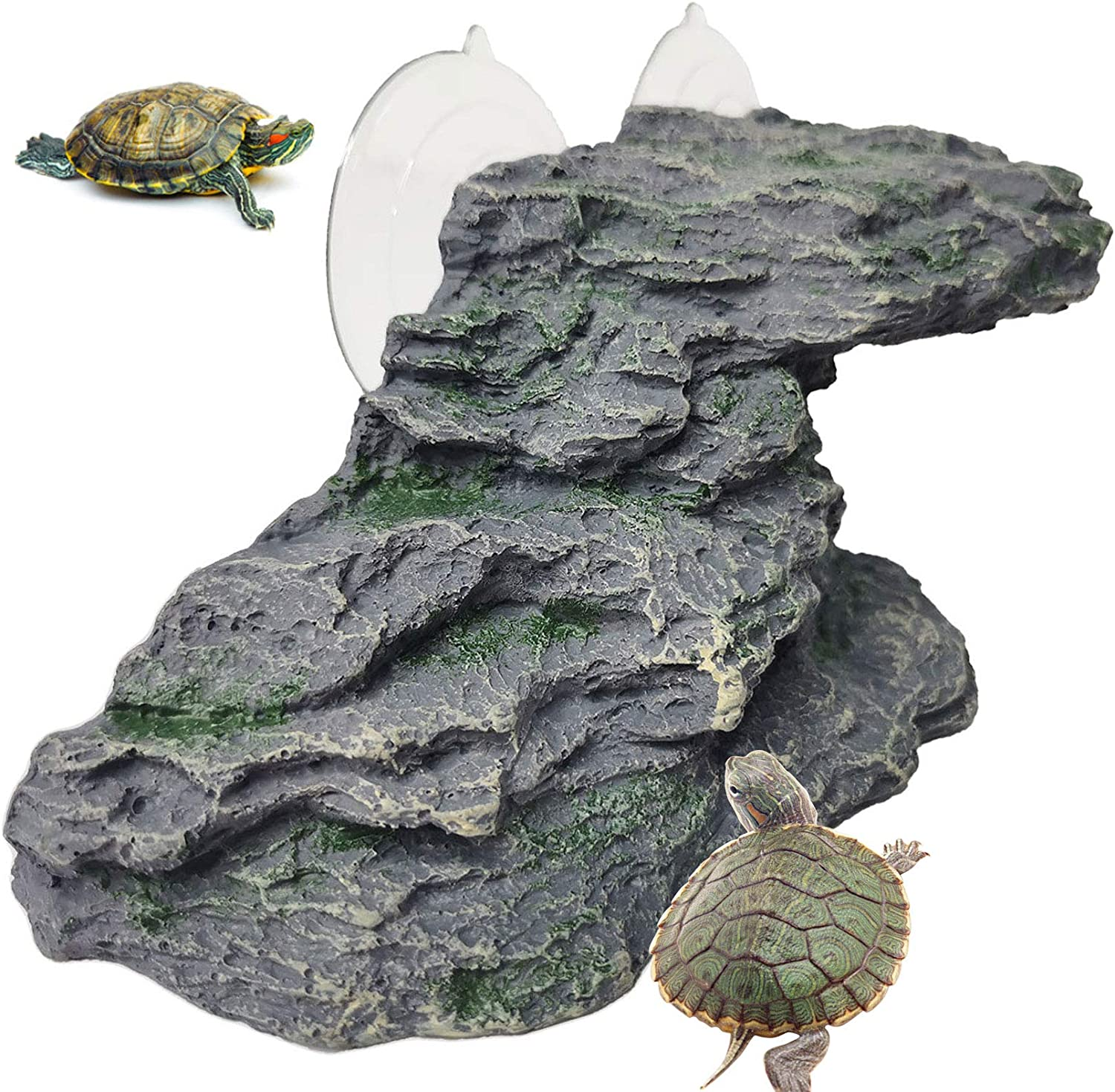 Turtle Basking Platform Reptile Climbing Shale Resin Step Ledge Stone Aquarium Ornament Rock Landscaping Decoration with Suction Cups for Frogs Newts Amphibians Lizard (Medium:8.2&rdquo;Lx3.3&rdquo;Wx3.1&rdquo;H) image number 5