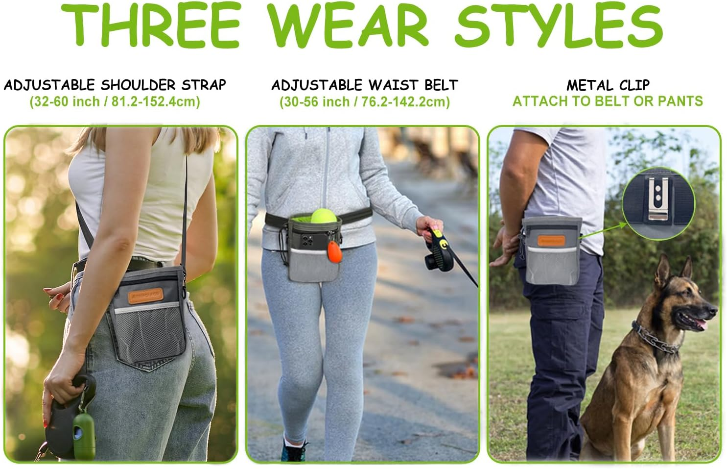 TRIPOLACO Dog Treat Pouch, Versatile Treat Pouches for Pet Training Easily Holds 2 Cups Kibble, Toys, Phone & Keys, Dog Treat Bags Training Pouch Built-In Poop Bag Dispenser for Walking, Gray - Black image number 7