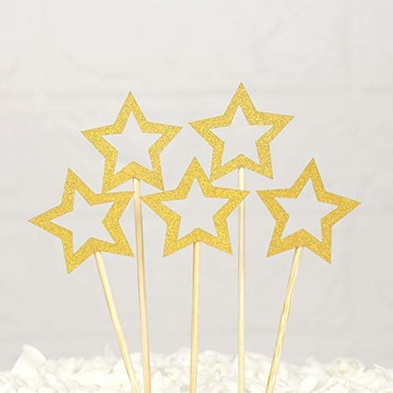 50 Pcs Star Cupcake Toppers,Star Cupcake Toppers Twinkle Little Star Decorations Birthday Cupcake Toppers Glitter Star Cake Decorations for Party Birthday Wedding Ceremony image number 3