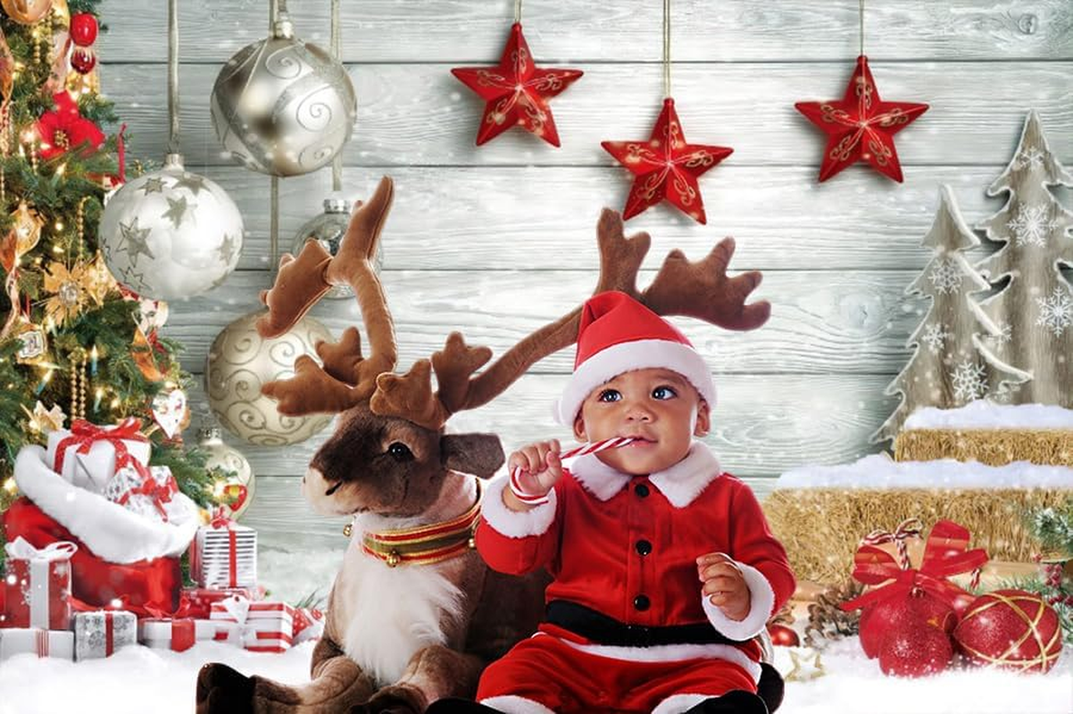 White Christmas Wooden Backdrop Winter Snow Wood Floor Photography Background Xmas Tree Gift Winter Holiday Family New Year Party Decoration Photo Props Family Holiday Party Supplies 10X8Ft