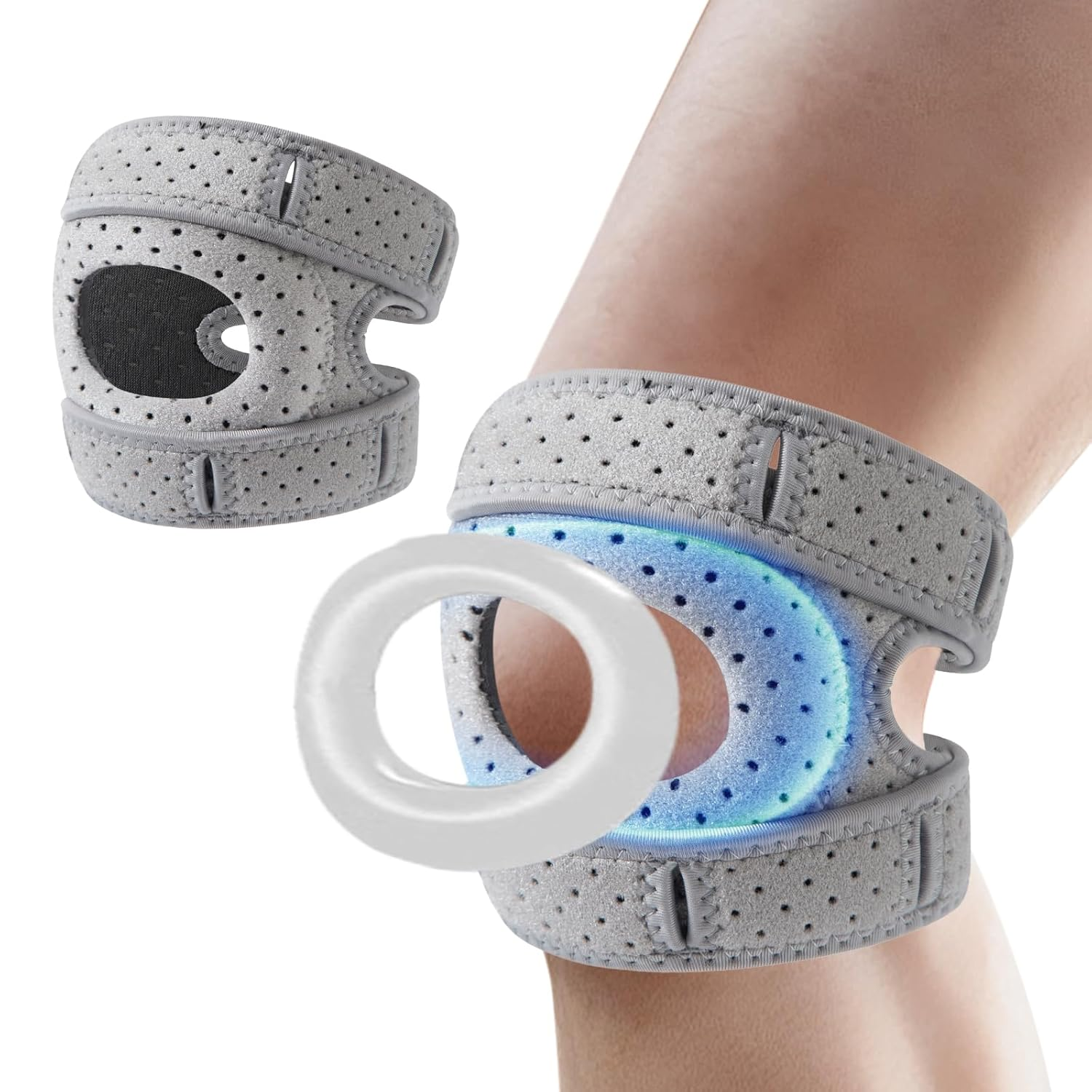 Patella Knee Brace (2-Pack) with Silicone Pads, Adjustable Support Sleeve with Magic Tape, Improve Your Knee Alignment (Large) image number 6