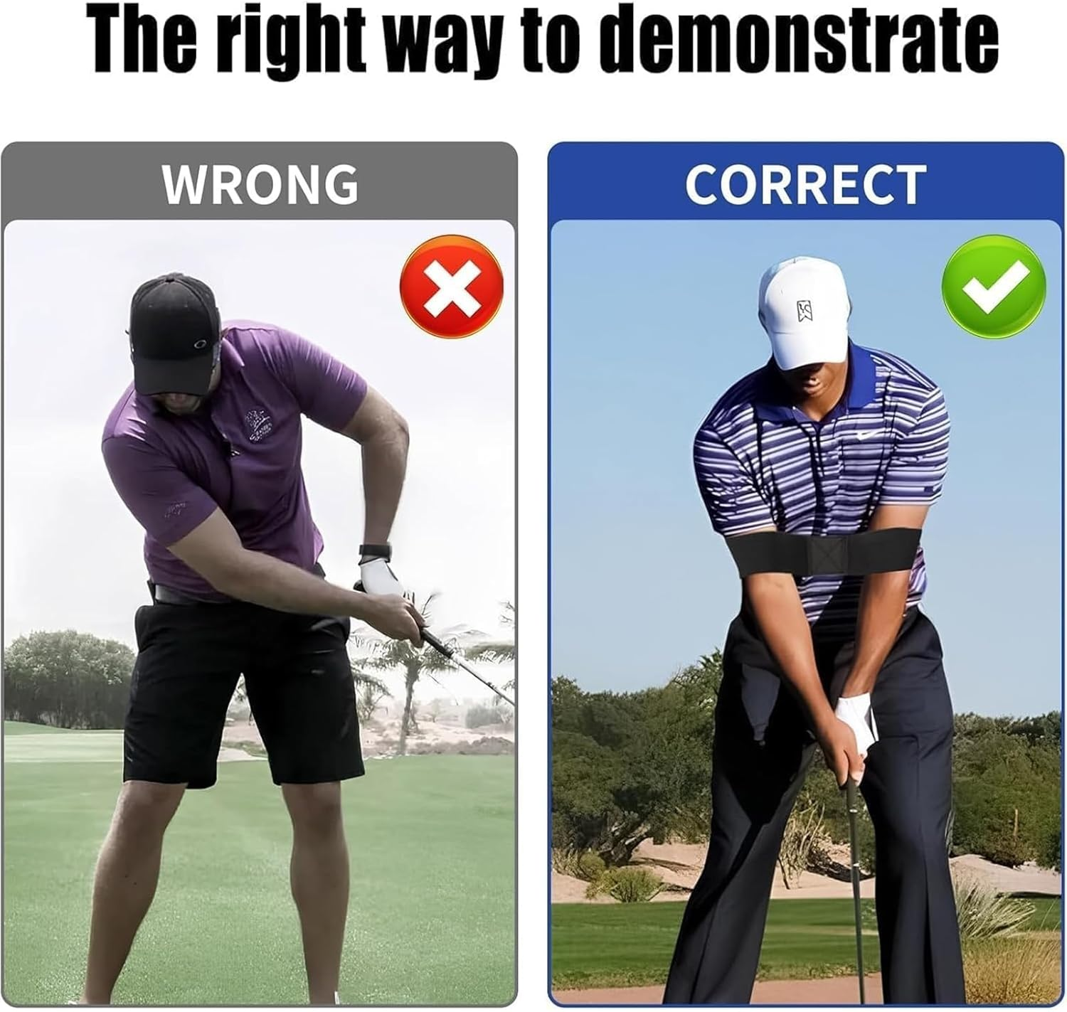 2 Pcs Golf Swing Arm Band, Golf Arm Training Aid,Golf Grip Trainer Training Swing Gesture Alignment Practice Tool for Golf Beginners Unisex(Black) image number 2