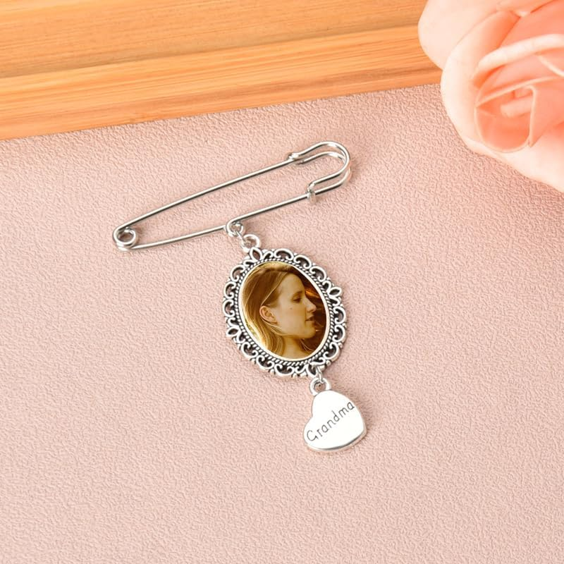 Wedding Bouquet Charms Memorial Pin for Bride Groom Bouquet Photo Picture Frames with Clothes Pins Brooch for Women Men image number 4