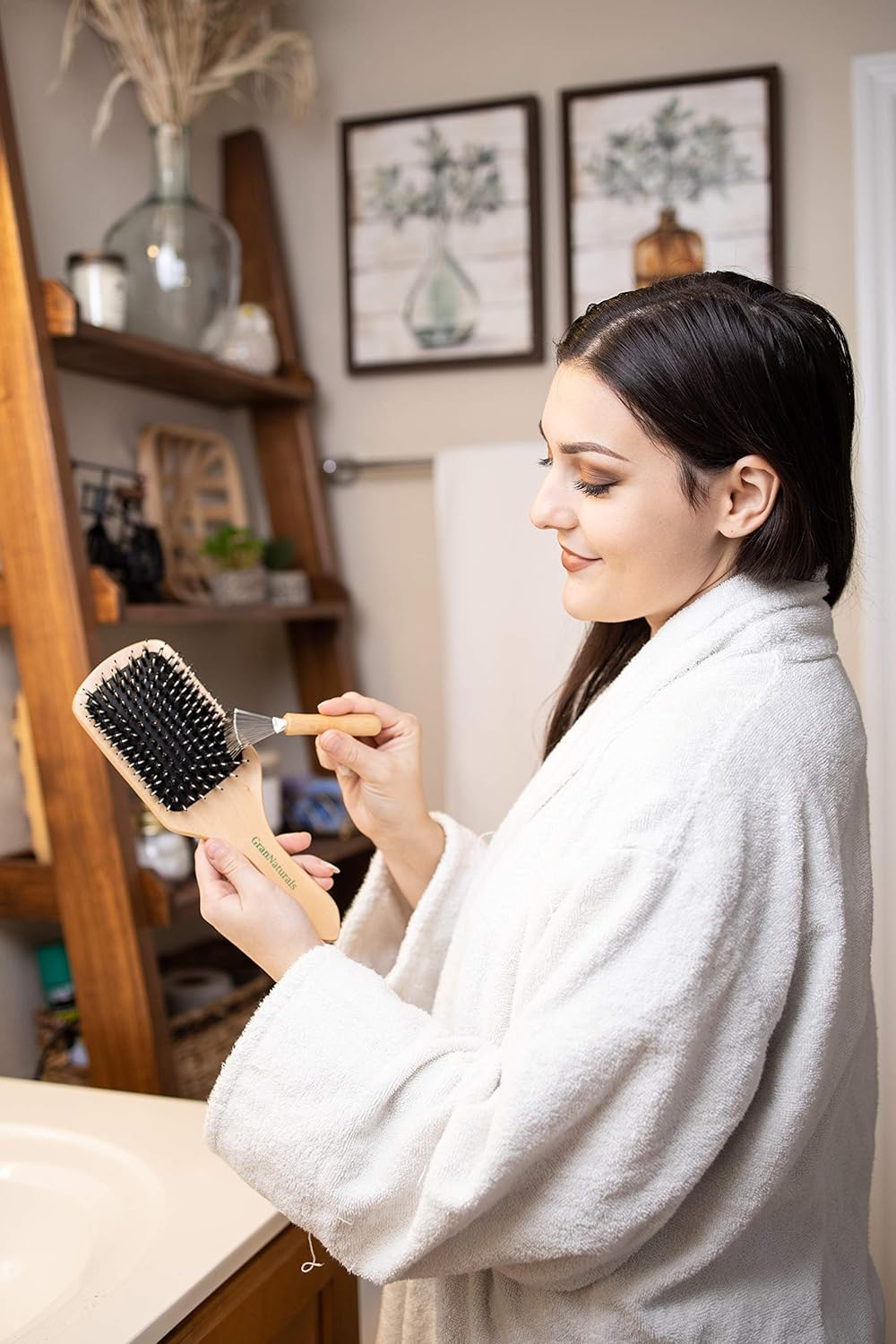 Grannaturals Hair Brush Cleaner - Rake Design for Pick Cleaning & Detangling Combs & Bristle Brushes - Durable Metal Wires, Ergonomic Wooden Handle - Quick Hair, Dust & Lint Remover Tool for Brushes image number 4