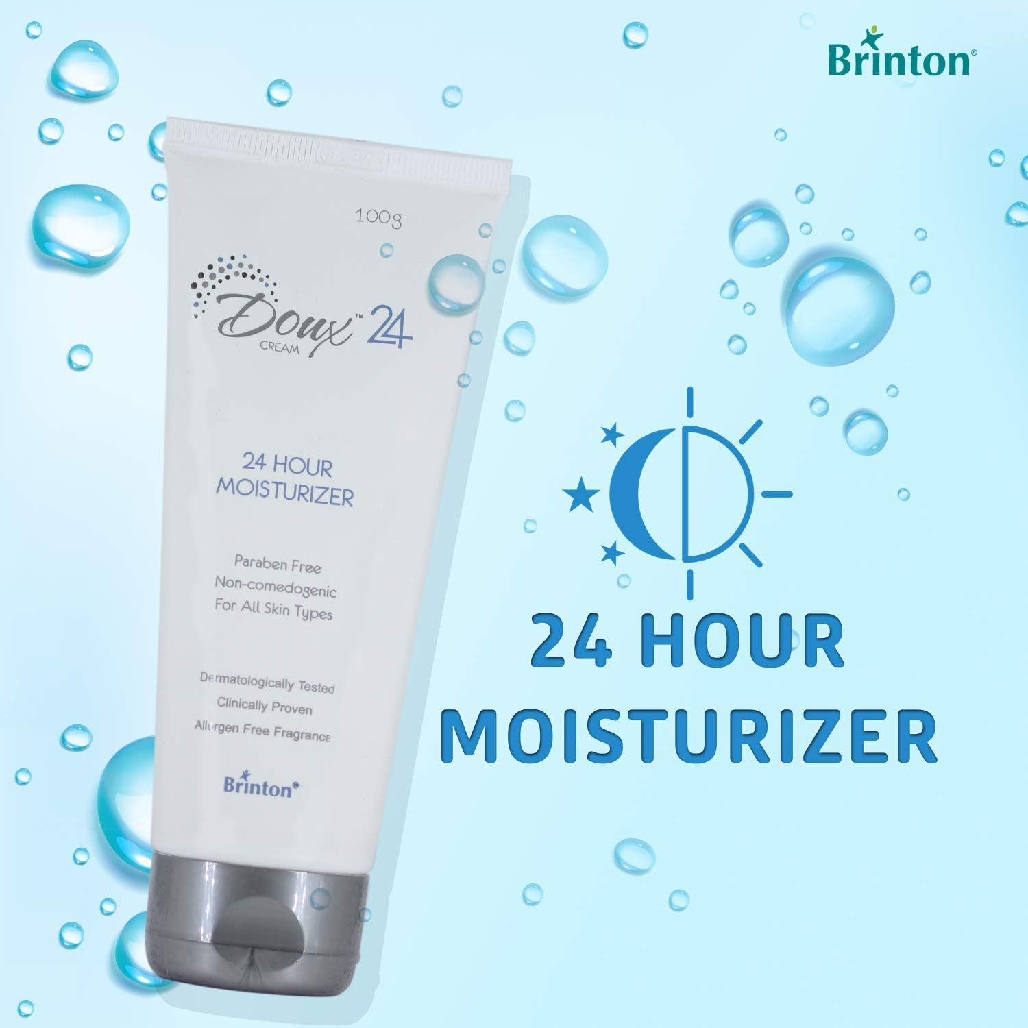 Brinton Doux 24 Hour Moisturizer Cream Face, Moisturizer, for Women, Ladies, Men, Man, 100 G, Blue