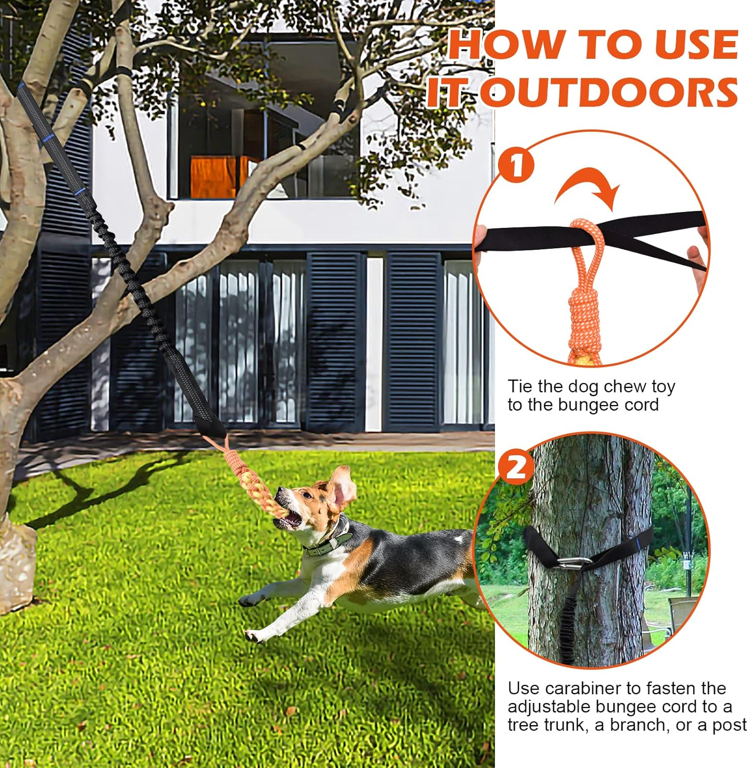 Door Anchor Dog Hanging Bungee Tug Toy for Small Dog Pull Rope and Tug of War, Indoor Outdoor Pull Interactive Toy, Durable Retractable Tugger Dog Rope Toy with 2 Chew Toys for Dogs and Cats image number 2