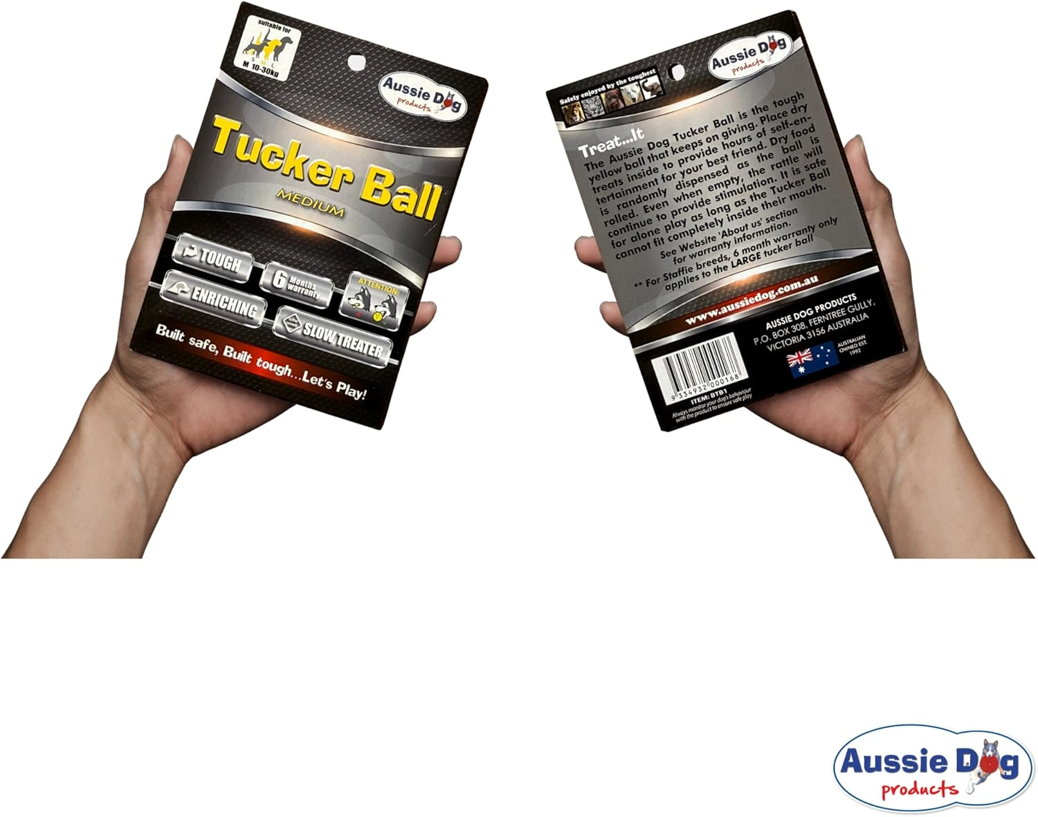 Aussie Dog Tucker Ball for Medium Dogs Interactive Treat Dispensing Toy Durable & Safe Enrichment Feeder, Yellow image number 2