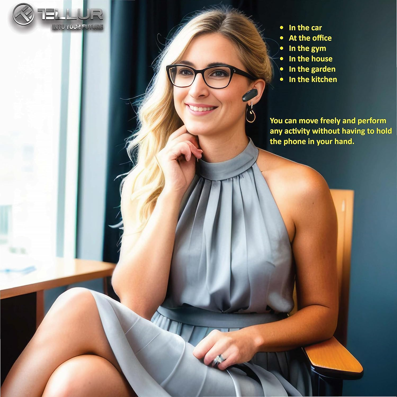 TELLUR VOX 155 Bluetooth Headset, Handsfree Earpiece USB-C, Multipoint Two Simultaneous Devices, HD Voice Two Microphones for Noise Suppression, 360&deg; Hook for Right or Left