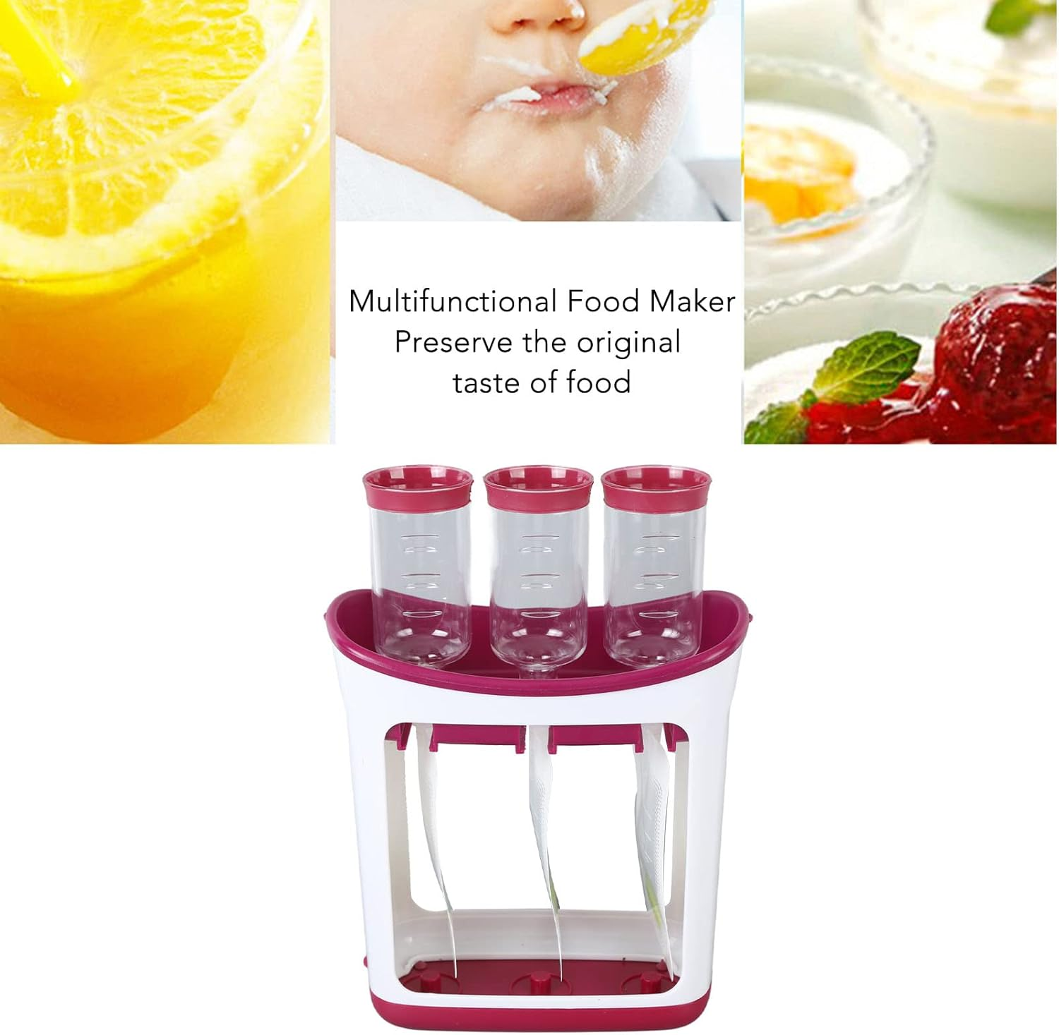 Semi Solid Food Pouch Filling Station, Manual Infant Food Maker with 10 Bags, 3 Dispensers, Homemade Fruit Squeeze Station for Toddlers Kids Babies