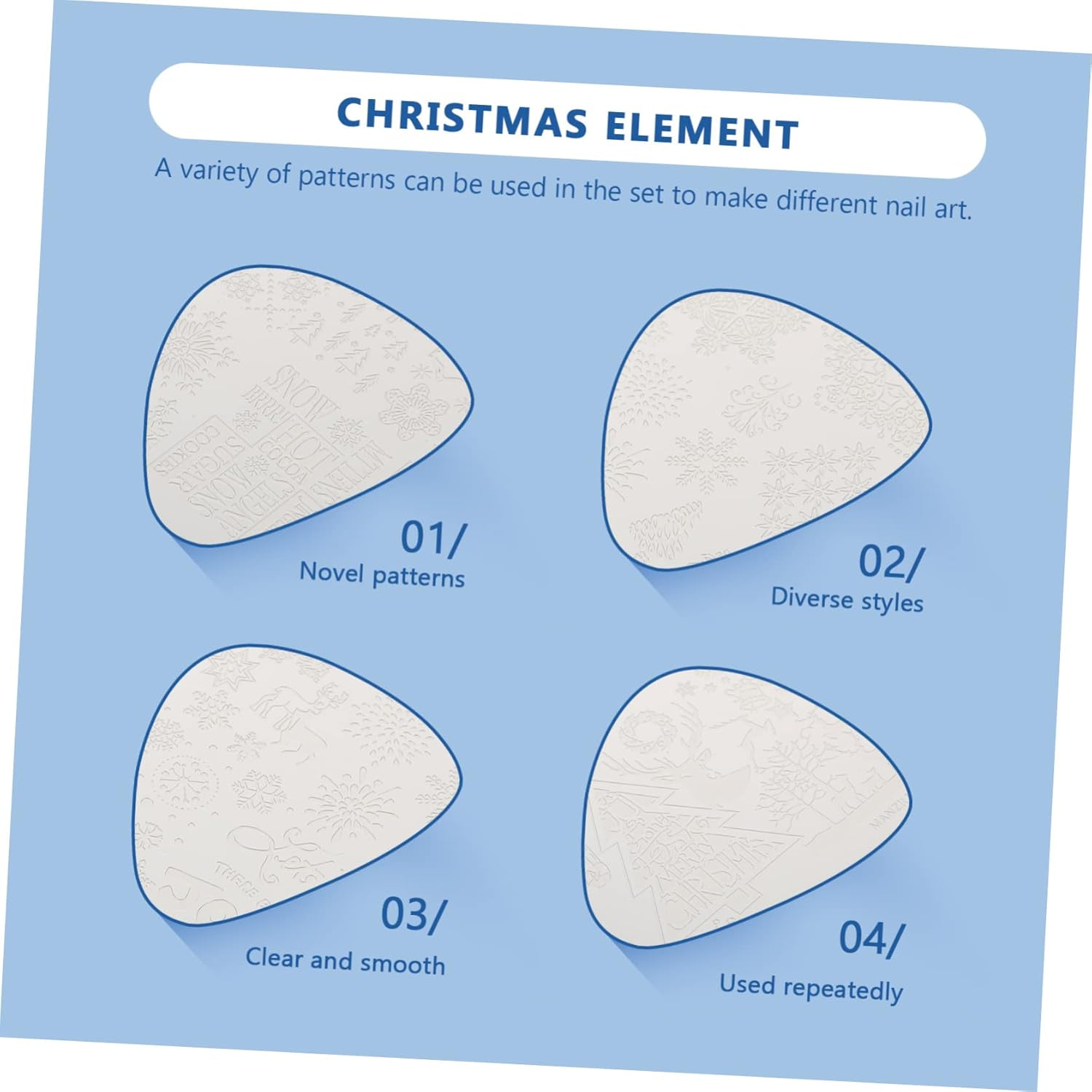 MUCKLILY 5Pcs Christmas Nail DIY Stamping Molds Durable Manicure Printing Plates Compact for Unique Holiday Nail Art Designs Women image number 2