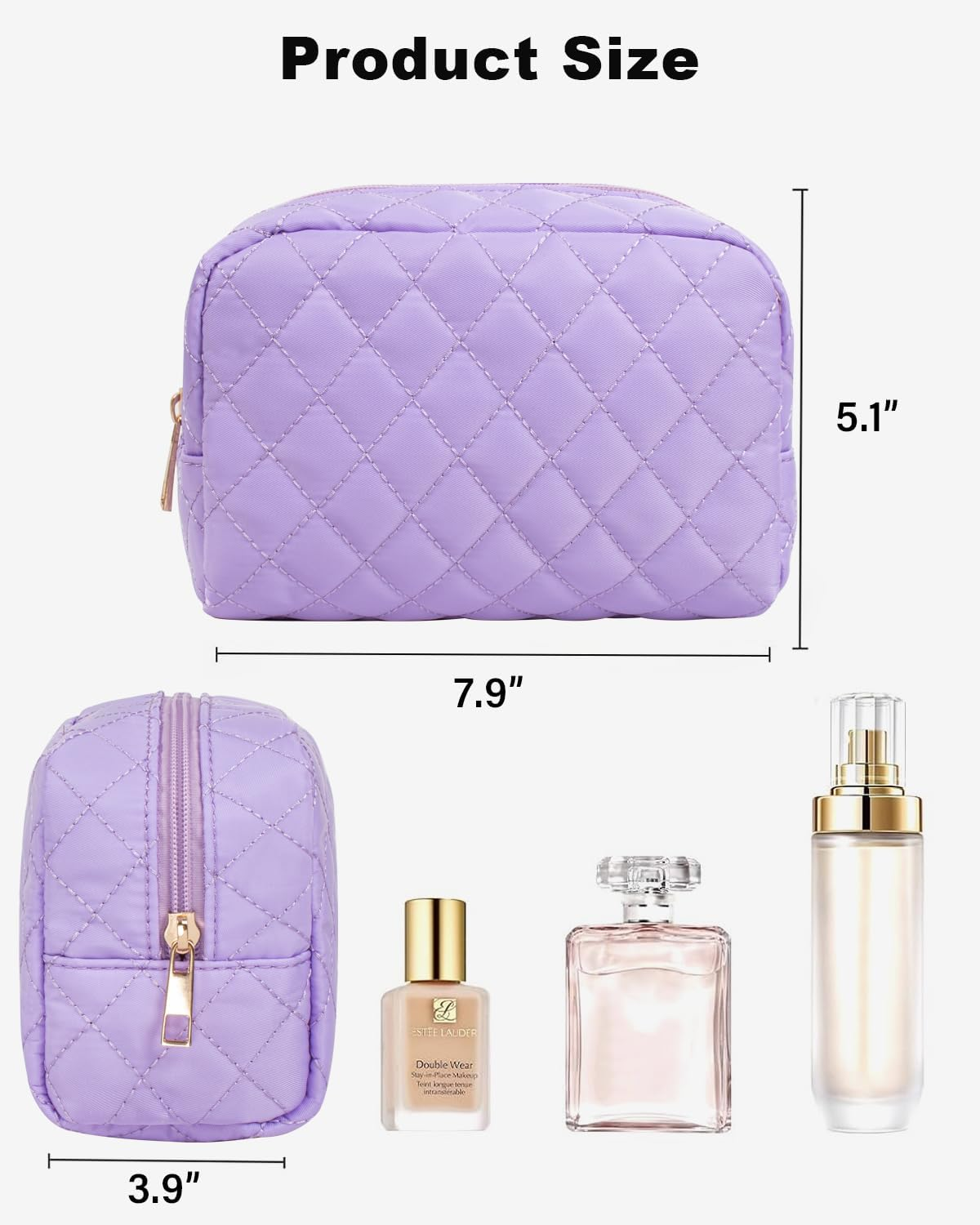 DDPOND Makeup Bag Travel Cosmetic Bag,Small Make up Bags for Women Makeup Organizer Case, Toiletry Bag Quilted Make up Bags Travel Essentials Toiletries Accessories (Black) - Beige image number 5