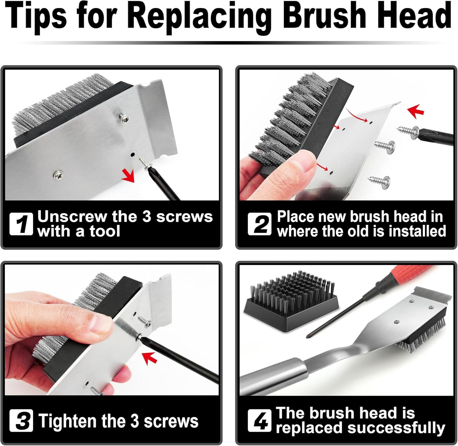 Grill Brush and Scraper, Wire BBQ Grill Brush for Outdoor Grill, 16.5&rdquo; Grill Cleaning Brush, Safe Grill Cleaner Brush-Bbq Brush for Grill,Comes with 2PCS Replaceable Brush Head image number 2