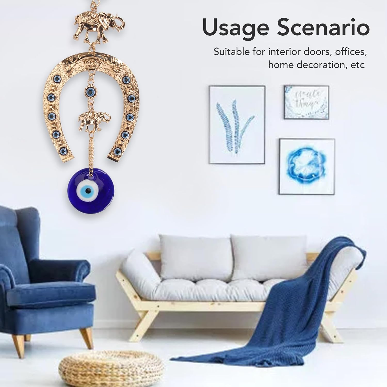 Evil Eye Wall Decor, Exquisite Blue Turkish Greek Nazar Amulet, Blessing Craft Gift Bring Good Luck, for Home, Office, Garden, Door, Beautiful Symbolism image number 5