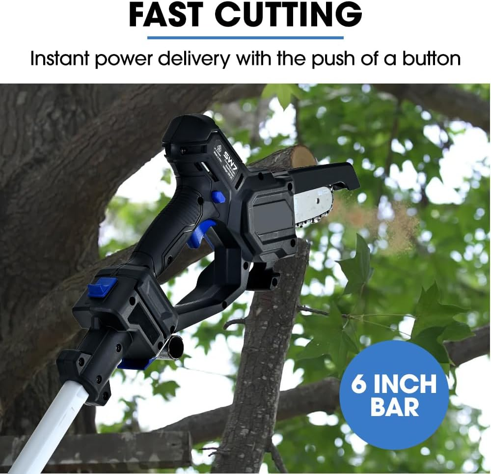 Powerblade SW7 20V Cordless Convertible Mini Chainsaw Pole Saw Kit, Telescopic Electric Tree Pruner with Lithium Battery & Fast Charger image number 2