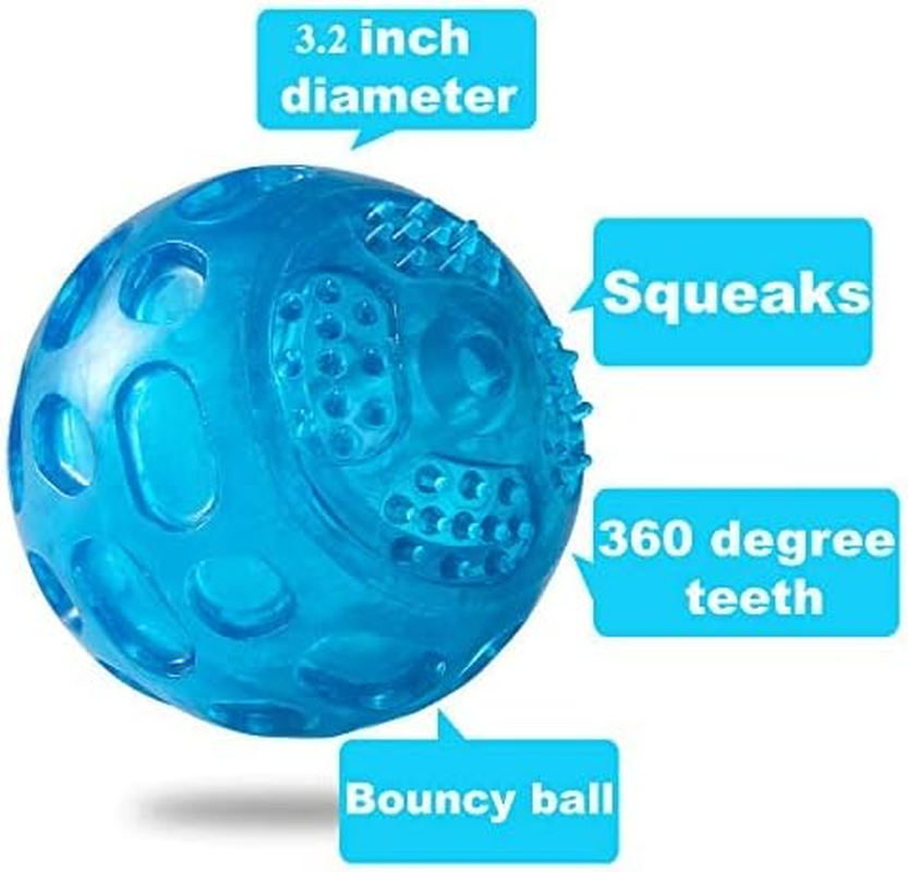 2 Packs Dog Ball Toys for Dog 3.2 Inches Indestructible Dog Fetch Ball Kong Squeaky Ball for Training Playing, Blue+Green - Green+Blue+Red image number 5