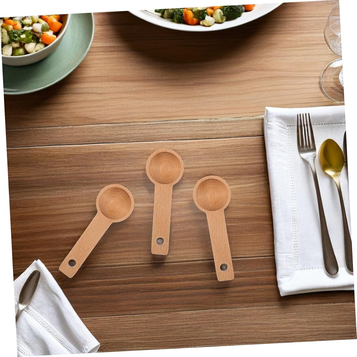 FONDOTIN 4Pcs Tablespoon Measuring Spoons Coffee Bean Measuring Espresso Spoons Milk Baking Solid Wood Coffee Beige image number 1