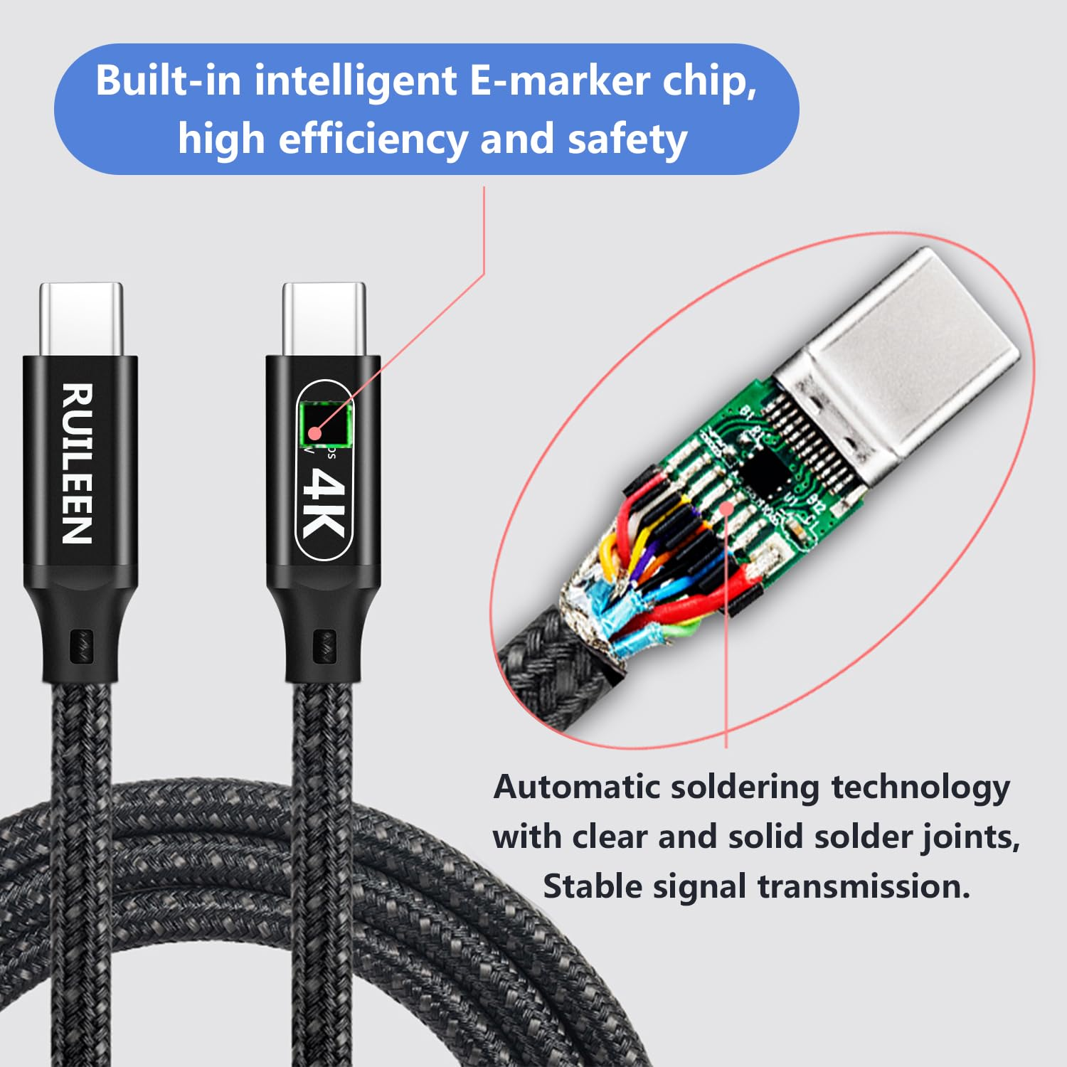 USB C to USB C Data Cable 20Gbps 3 M, High Speed Data Transfer Cable USB C 3.2, 4K 60Hz USB C Monitor Cable, 240W PD Fast Charging,Nylon Braiding Type C Cable Compatible with SSD, Hub, Dock,Laptop image number 6