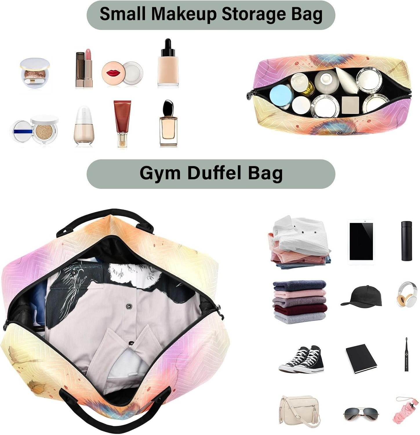 XYMZR Large Travel Duffel Bag, Branch Colorful Humming Sport Tote Gym Bag, Shoulder Weekender Overnight Bag for Women Men, Carry on Luggage with Toiletry Bag, Multi-Colored