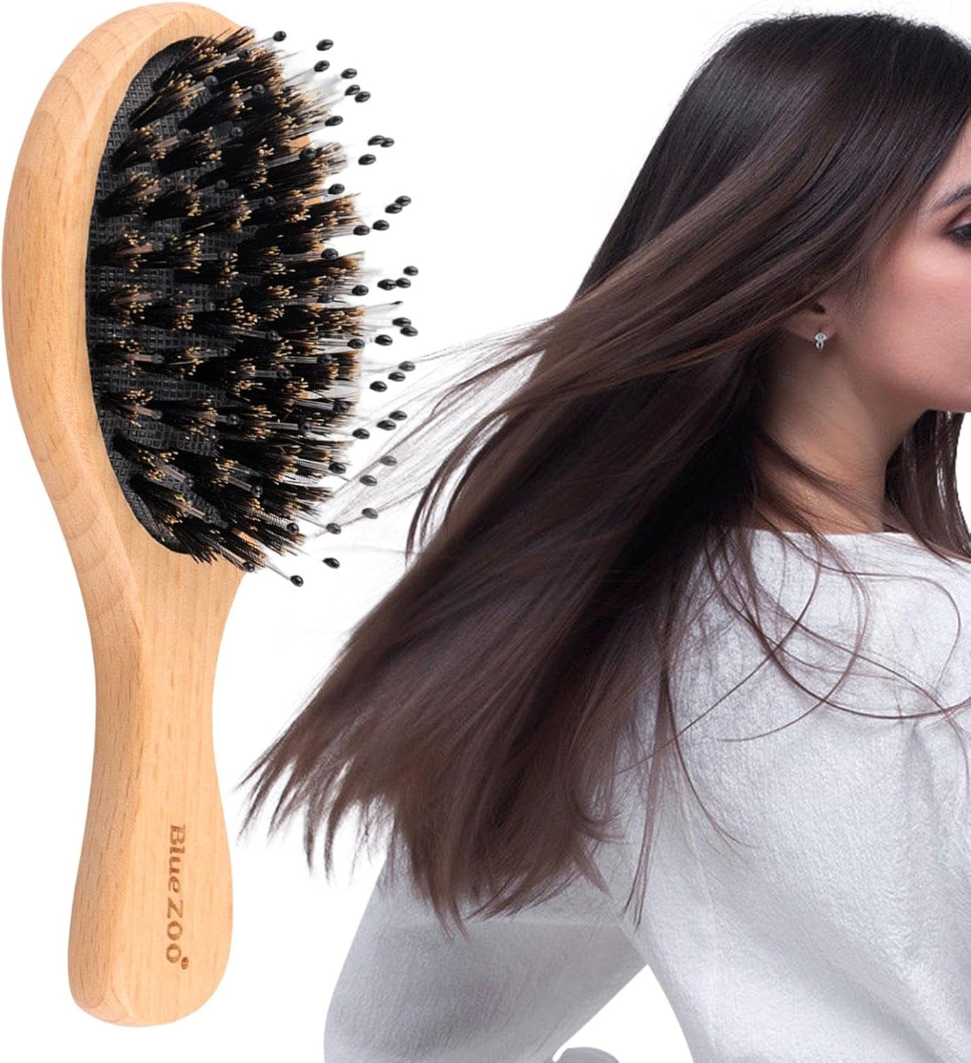 Wiroouia Fine Hair Brush for Women - Flyaway Hair Frizz Reduce Comb Boar Bristle with Massage Brush Wooden Handle | Personal Hairstyle Grooming Accessories for Hotel, Daily, School, Traveling