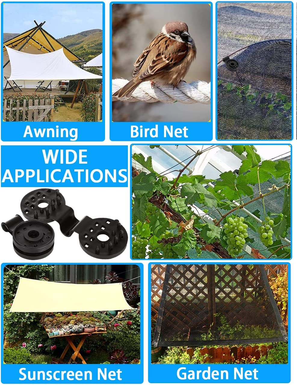 50 PCS Shade Cloth Plastic Clips round Plastic Black Clips for Sun Shade Net, Garden Expert anti Bird Netting, Shade Netting Fabric Accessories Grommets in Garden Backyard Greenhouse Outdoor, Black image number 1