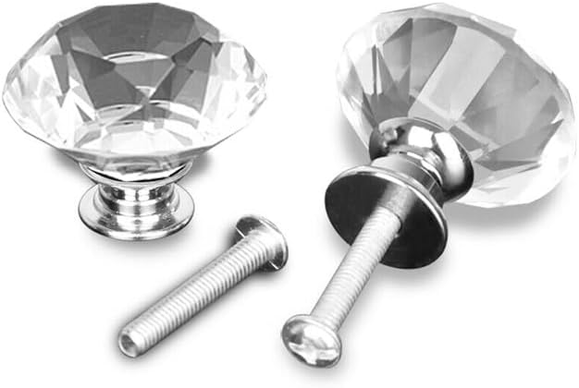 Door Knobs Handles Clear Crystal Diamond Glass Kitchen Cupboard Cabinet Pulls, 30Mm/40Mm Size Options, 10/20Pcs Sets with Screws image number 2