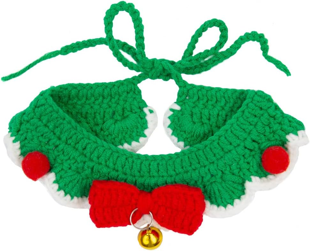 Talking Tables Red and Green Crochet Christmas Dog Collar with Bell | Pet Accessories for Xmas, Size Small - Medium image number 2
