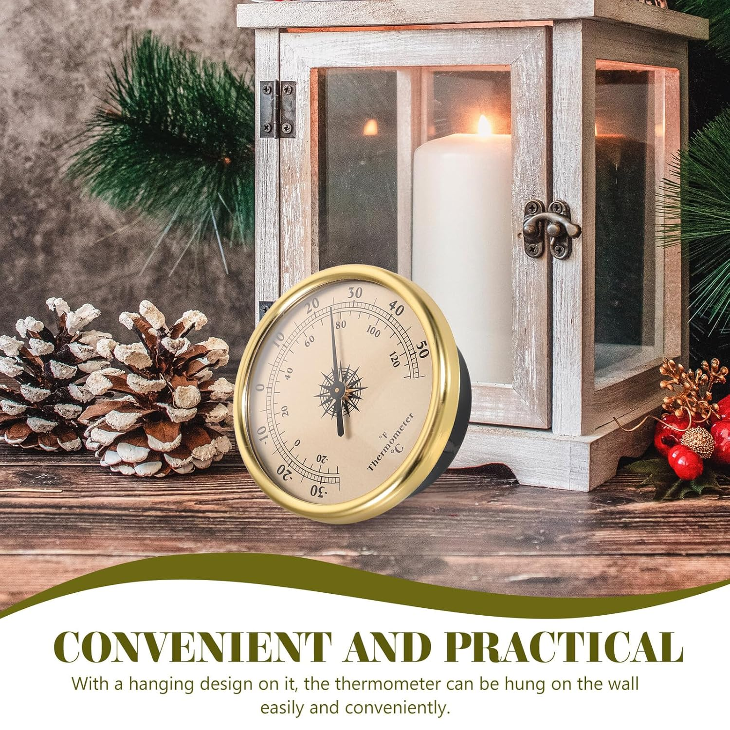 Alasum Metal Wall-Mounted Thermometer round Indoor Temperature Gauge for Nursery and Home Classic Gold Finish Weather Station Thermometer with Stable Performance and Decorative Design image number 3