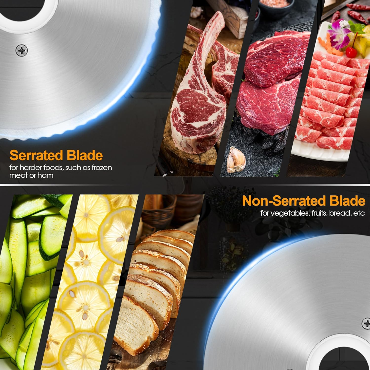 Electric Meat Slicer, 6.7" Meat Slicers Precision Food Cutting Machine W/ 2 Removable Stainless Steel Blades, Easy-Wash Fruit Cheese Meat Cutter | Adjustable Thickness | 200W image number 3