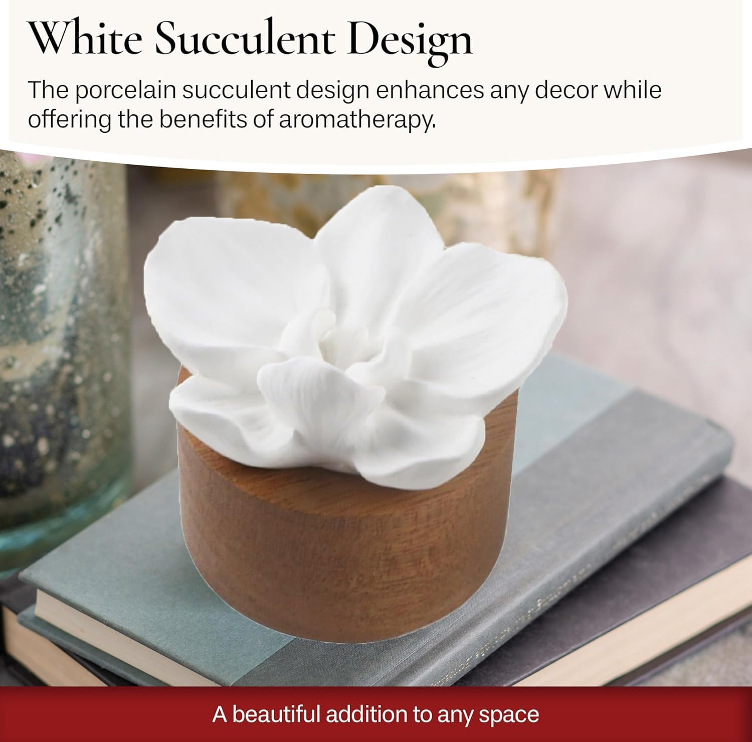 1PCS Essential Oil Passive Flower Diffuser, Ceramic Aroma Diffuser with Phalaenopsis Design, Mini Home Office Essential Oil Warmer, Fragrance Diffuser for Room, Desk, Bedroom