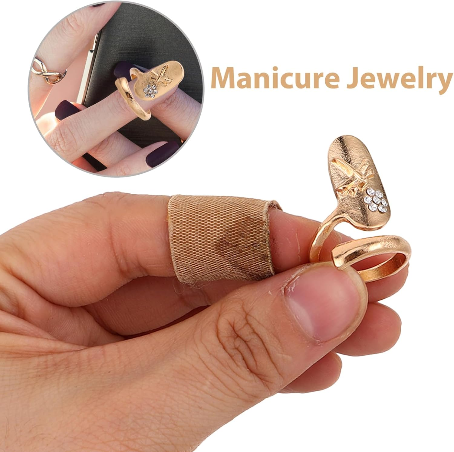 VICASKY 2Pcs Fingernail Rings for Women Nail Art Rhinestone Nail Decorations Opening Fashionable Fingertip Jewelry image number 1