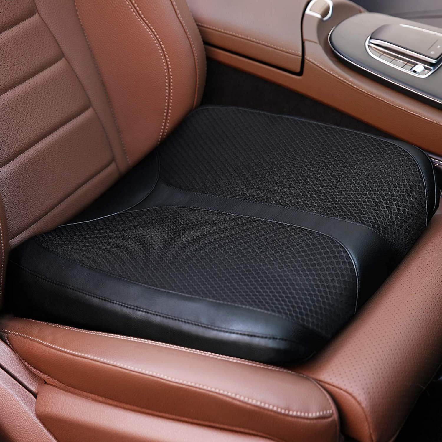 Leather Car Memory Foam Heightening Seat Cushion for Short People Driving, Hip(Coccyx/Tailbone) and Lower Back Pain Relief Butt Pillows, Adult Booster Seat for Car,Truck,Suv, Office Chair.