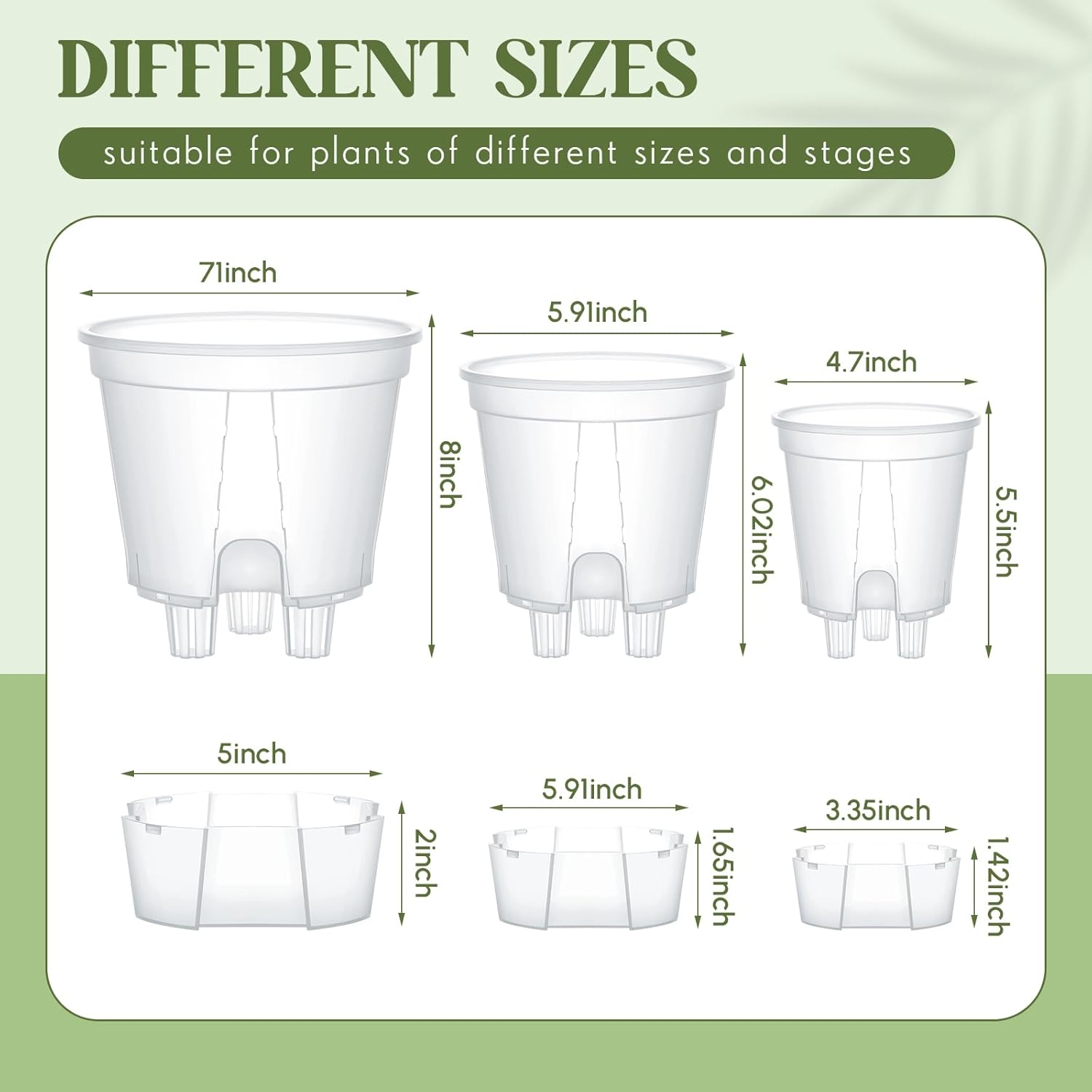 Wonderjune 9 Pcs Self Watering Pots for Indoor Plants with Deep Reservoir and High Drainage Holes for Outdoor Plants and Flowers(Clear,4.72'', 5.91'', 7.09'') image number 6