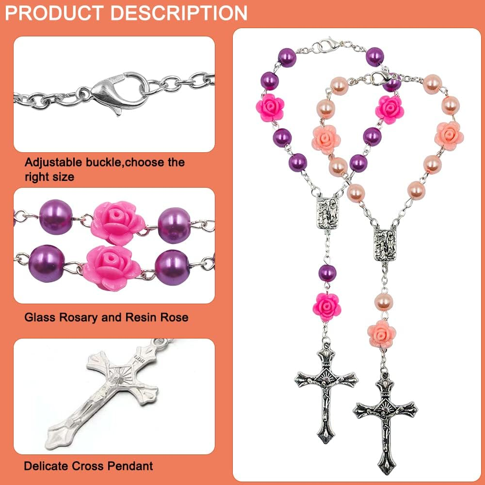 4 Pcs Car Rosary for Rearview Mirror, Rosary Beads Catholic Cross Blessing Hanging Accessories Car Medal Rearview Mirror Pendant(4 Colors)