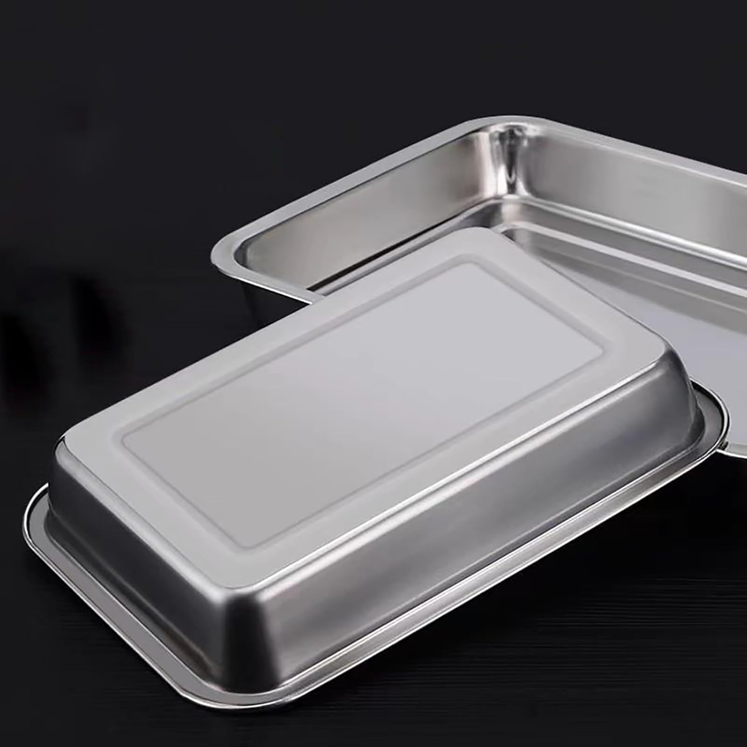 3Pcs Stainless Steel Breading Trays Set, Breading Dishes for Chicken Breasts, Marinating Meat and Prepping Meals (10.4"" X 7.7"" X 1.9""), Silver, BXGTP-20231224 image number 2