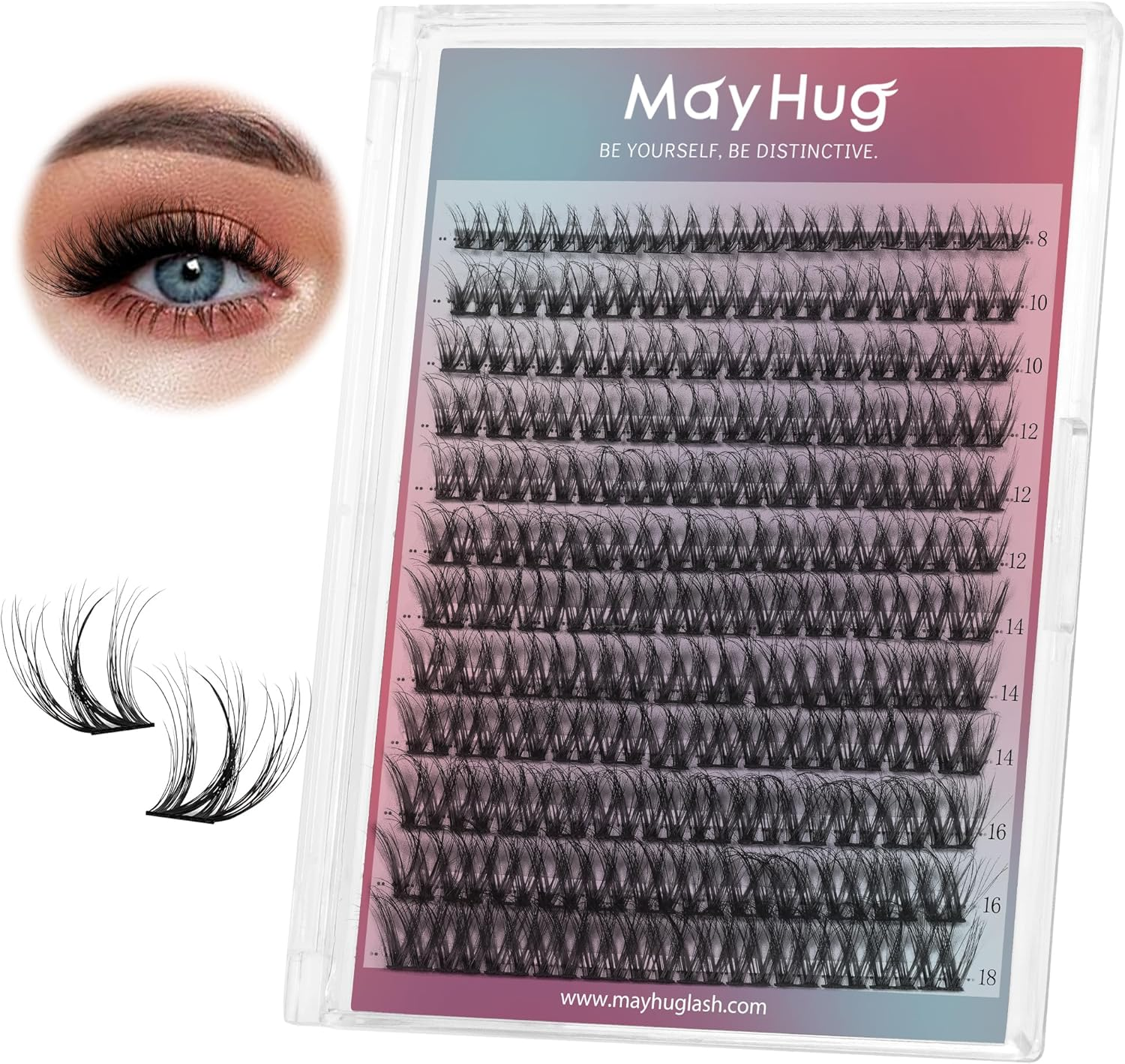 Mayhug Lash Clusters 3D Effect Cluster Lashes 144Pcs D Curl Eyelash Clusters 8-18Mm Fluffy Wispy Lashes Cluster Ultra-Soft & Super Light & DIY Lash Cluster (Dreamy) image number 3