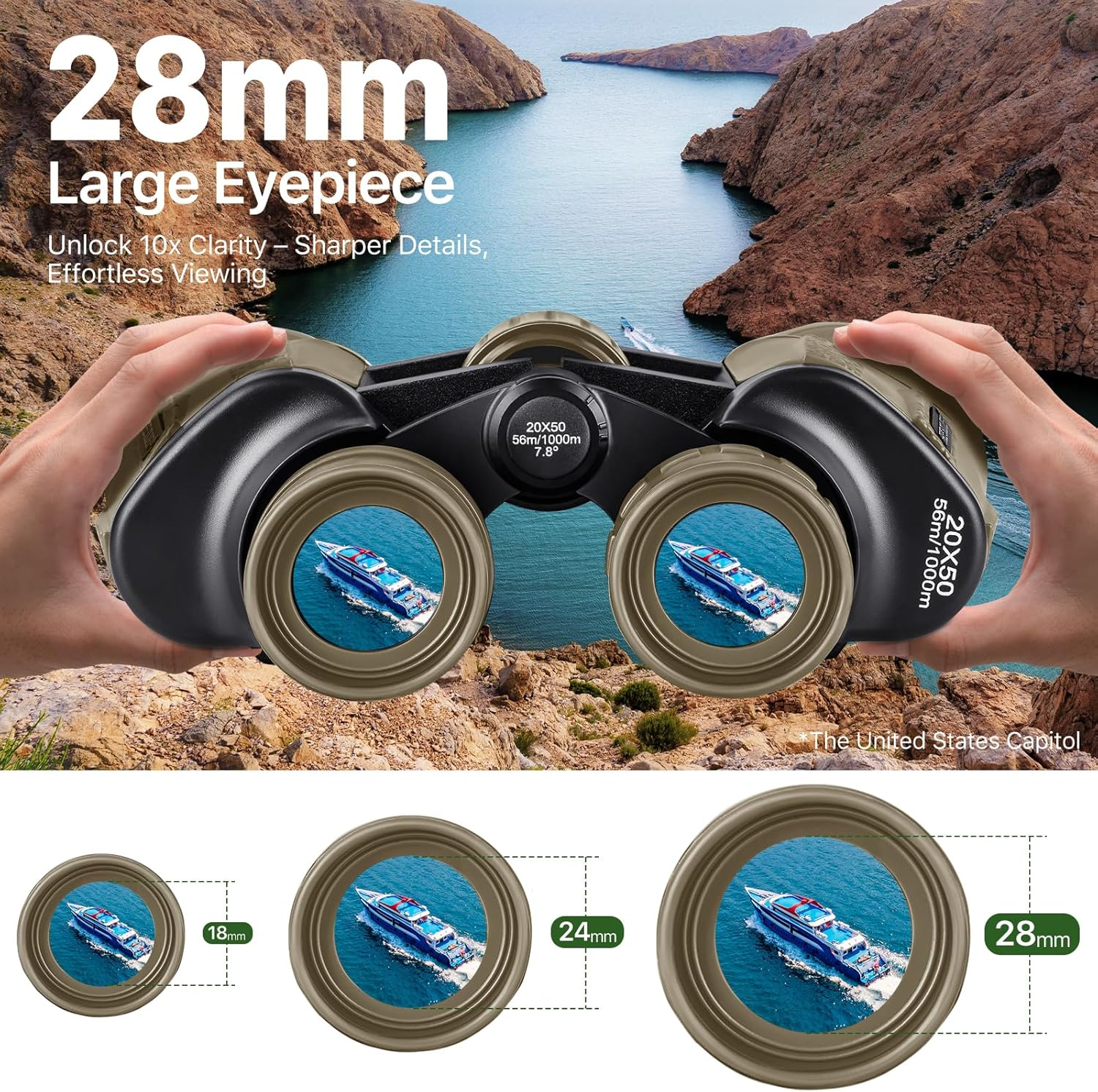 20X50 Military Binoculars for Adults with Smartphone Adapter - Compact Waterproof Tactical Binoculars for Bird Watching Hunting Hiking Concert Travel Theater with BAK4 Prism FMC Lens, Mud
