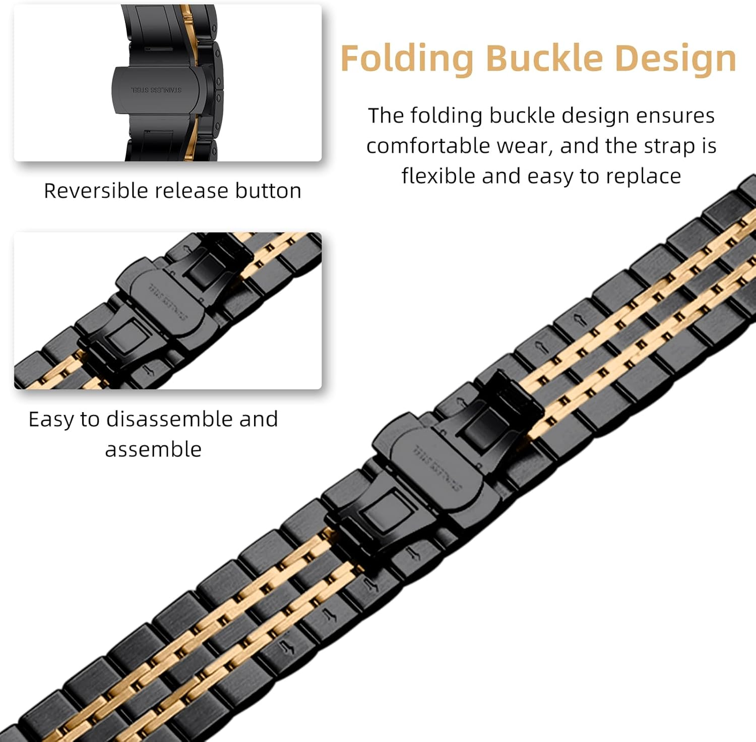 Hinnwer Strap for Samsung Galaxy Watch 8 40 Mm 44 Mm/8 Classic 46 Mm, Replacement Wristbands Stainless Steel Metal Replacement Bracelets Adjustable Bracelet for Samsung Galaxy Watch 8 Classic 46 Mm