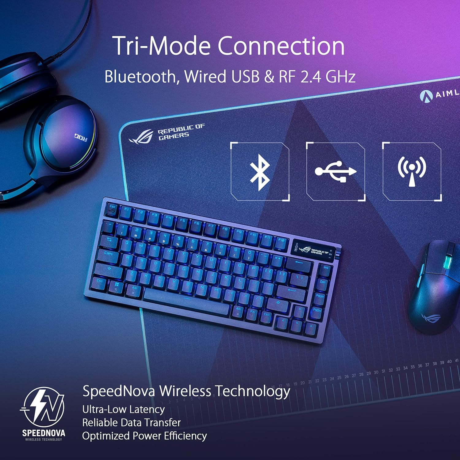 ASUS ROG Azoth 75% Wireless Custom Gaming Keyboard - ROG NX Storm Refined Clicky Pre-Lubed Hot-Swappable Switches, Gasket Mount, Lube Kit, OLED Display, 2.4Ghz, Bluetooth, Mac Support, Aura Sync RGB image number 5