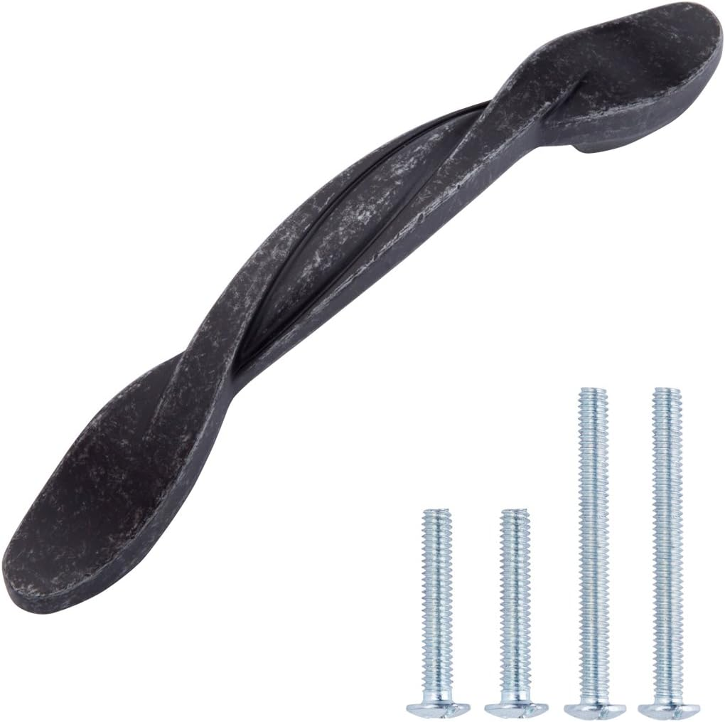 Amazon Basics Twisted Cabinet Handle, 4.5-Inch Length (3-Inch Hole Center), Antique Silver, 10-Pack