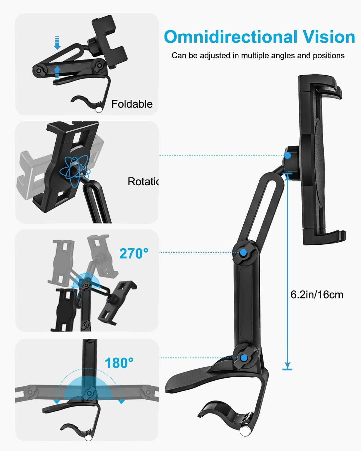 Dashboard Clip Car Phone Mount, Woleyi Car Sun Visor & Rearview Mirror Clamp Phone Tablet Holder with Adjustable Arm for Iphone 14 Pro Max 13 12 11 XS XR X 8, Ipad, More 4-11" Cell Phones and Tablets image number 6