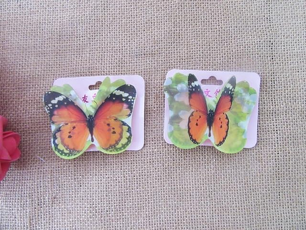 6Pcs New 3D Vivid Orange Butterfly Barrette Hairclip image number 2