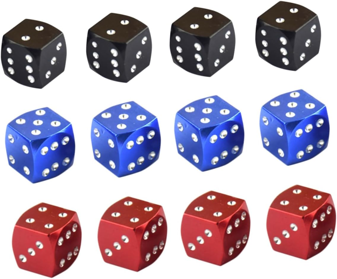 BUGUUYO 12Pcs Aluminum Alloy Dice Style Valve Stem Caps Universal Tire Valve Caps for Cars and Trucks, Multi-Color Set Black Red Blue, Lightweight and Airtight Seal Accessories for Automotive Wheels image number 4