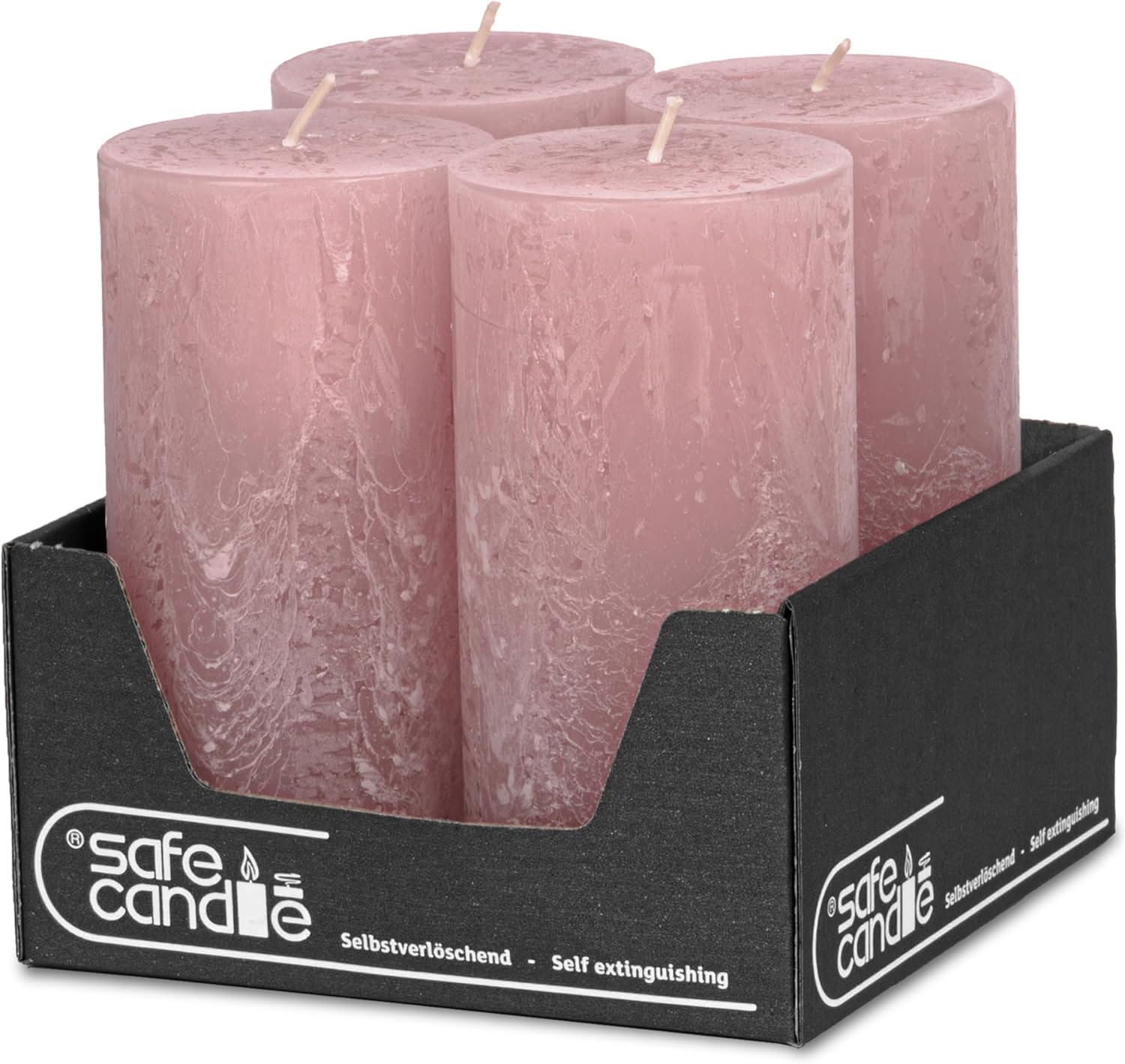 Rustic Pillar Candles, Set of 4, 140 X 70 Mm, Self-Extinguishing Safe Candle, Coloured RAL Certified, Burning Time Approx. 69 Hours, Made in Germany, Rustic Decorative Candles (Antique Pink)