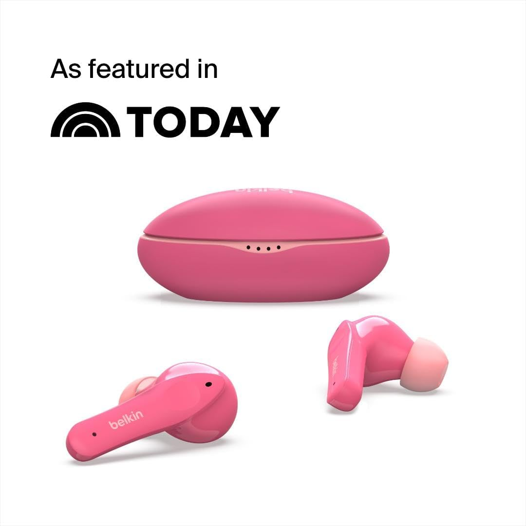 Belkin SOUNDFORM Nano, True Wireless Earbuds, 85Db Limit for Ear Protection, Online Learning, IPX5 Sweat and Water Resistant, 24 Hours Play Time for Iphone, Galaxy, Pixel and More, Pink (PAC003) - Blue image number 3